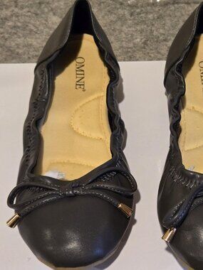 Omine Women's Elastic Ankle Ballet Flats with Decorative Bow Charcoal Grey Dark